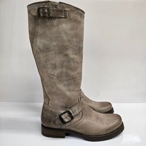 Frye Veronica Slouch Tall Leather Boots Womens 8B Tan Distressed Moto Boho 76608